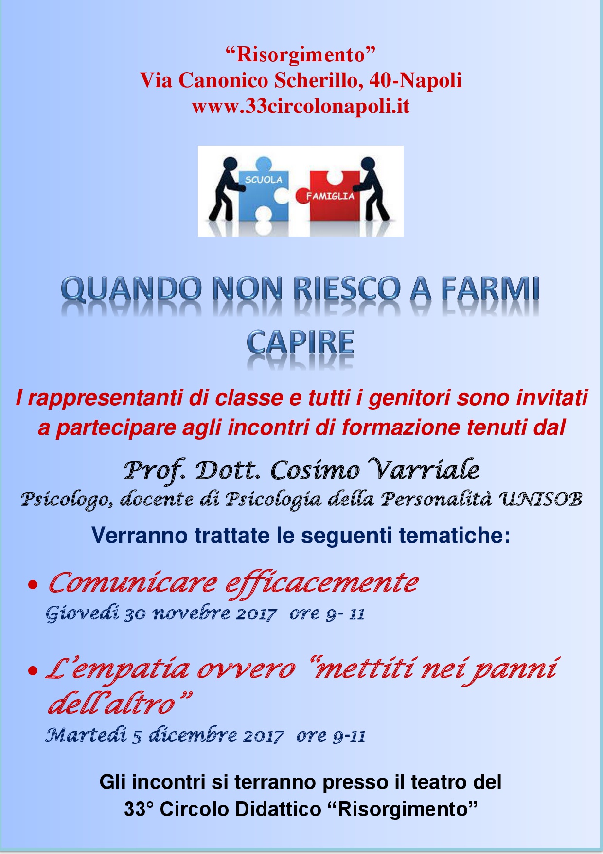 INCONTRI DI FORMAZIONE PER GENITORI